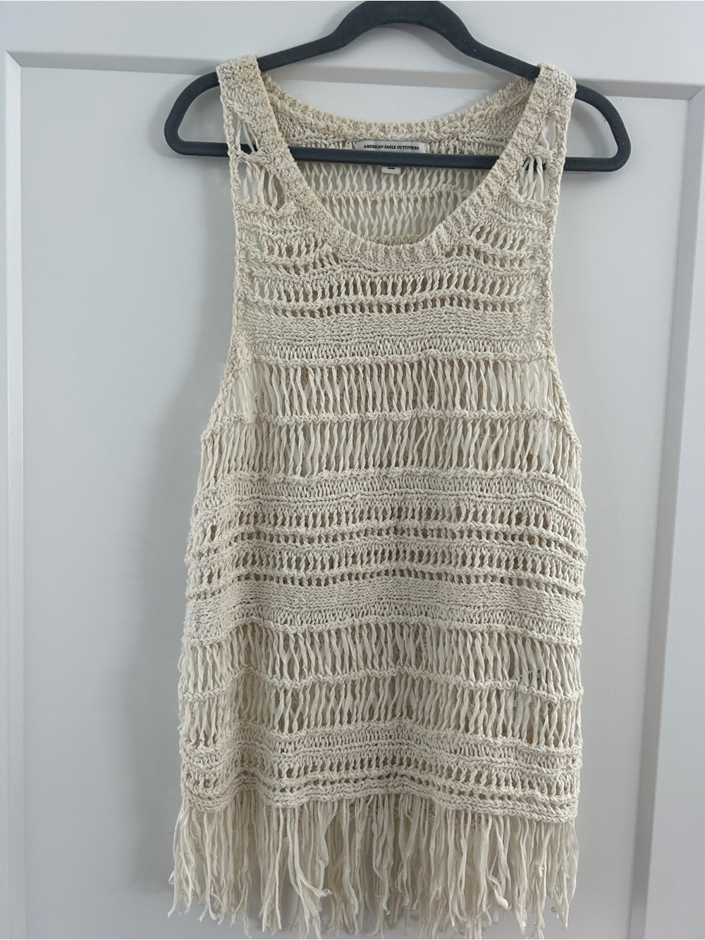 American Eagle Outfitters Cream Crochet Fringe Tank top.